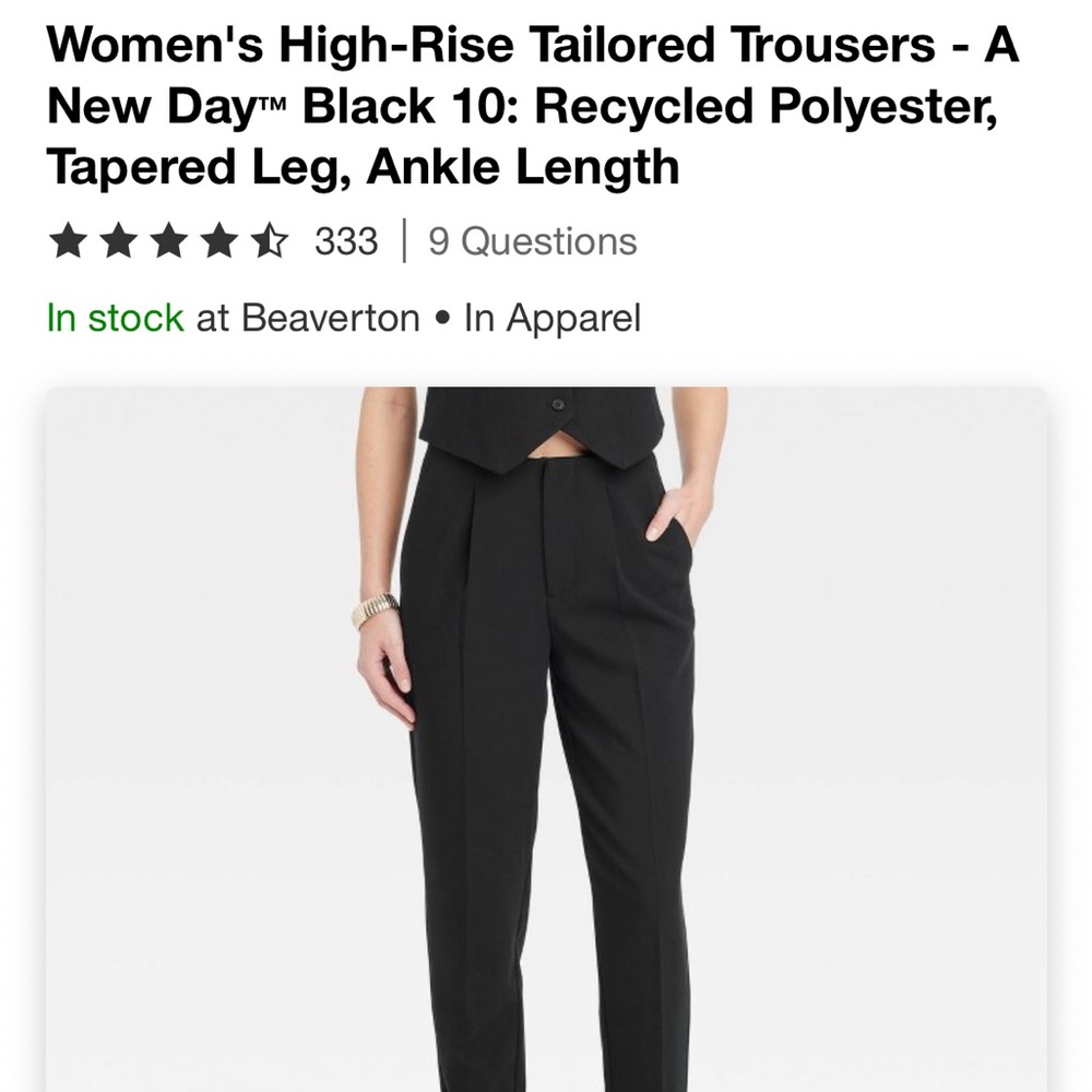 NWOT a new day High-rise tailored trouser size 10 - Picture 6 of 6